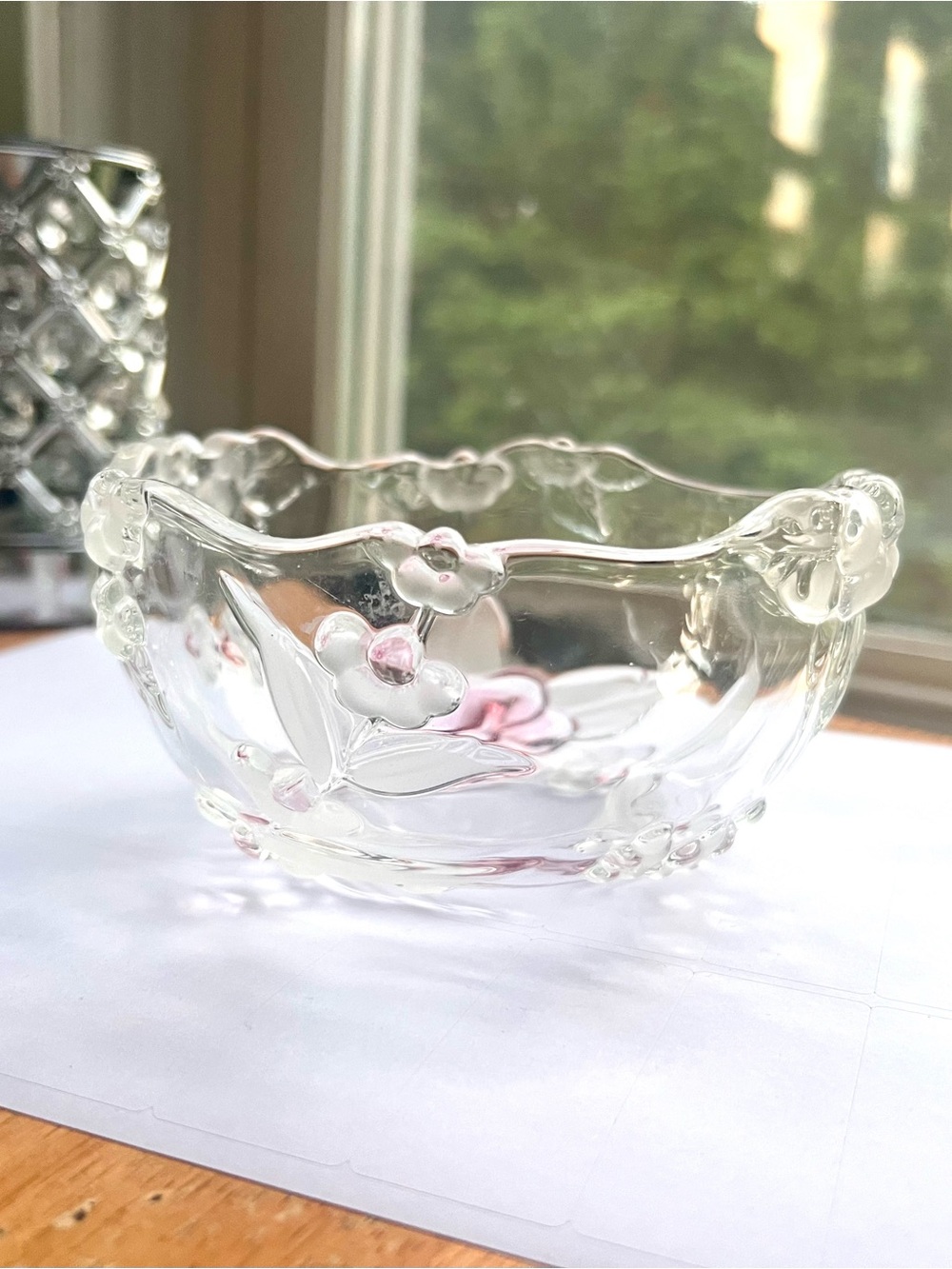 Vintage Mikasa Maria Pink Floral Glass Dessert Bowl